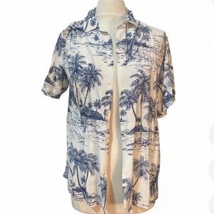 Vintage Blue & White Hawaiian Shirt